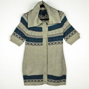 Buffalo David Bitton Angora Blend Fair Isle Cardigan‎ Sweater Women Small Gray